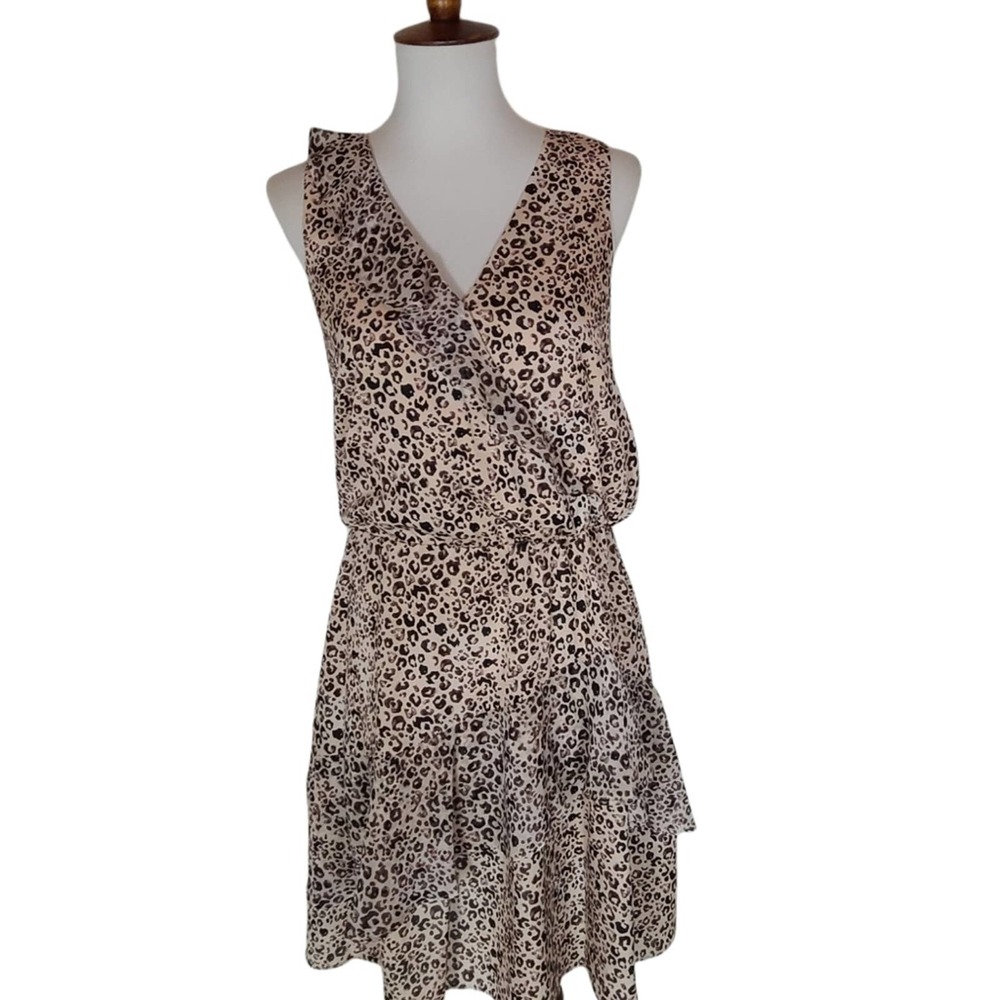 Parker Beige and Black Leopard Print Mini Dress